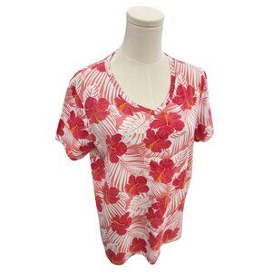 Fresh Produce Pink Hawaiian Floral Print Top 100% Cotton Blend Size Large